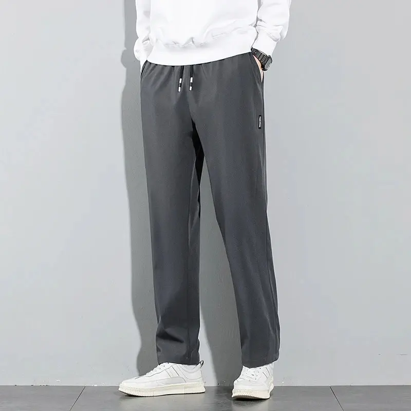 Men's Pants Ice Silk Straight Leg Sweatpants Business Casual Pants Outdoor Elastic Breathable Summer New Black Gray Thin Joggers
