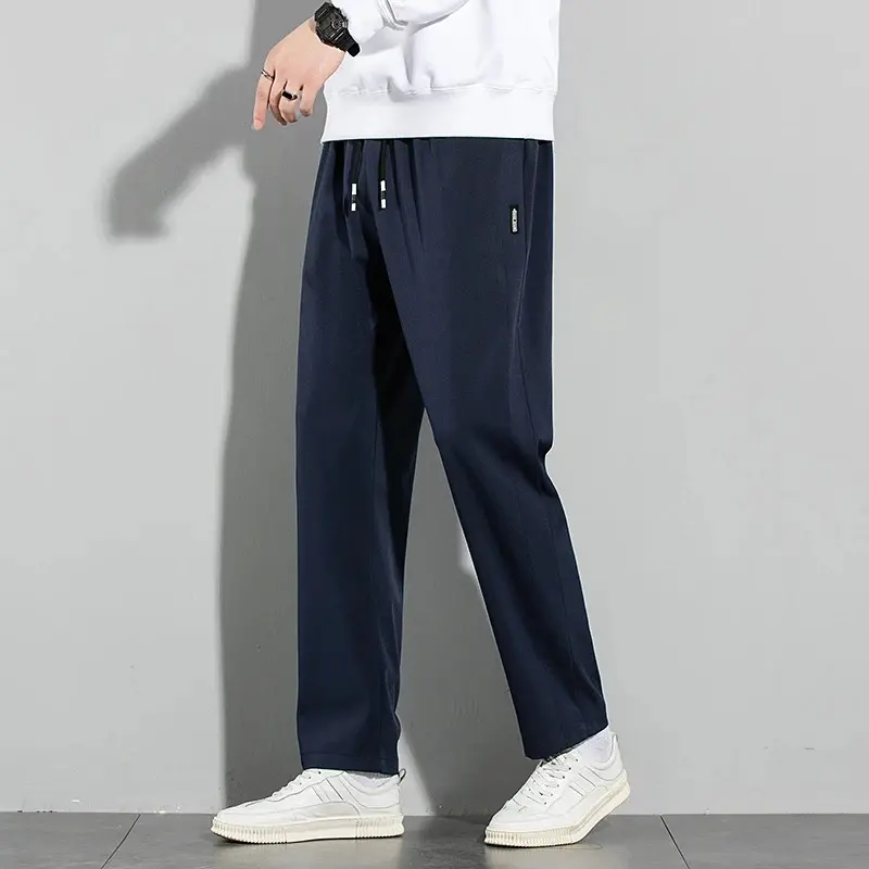 Men's Pants Ice Silk Straight Leg Sweatpants Business Casual Pants Outdoor Elastic Breathable Summer New Black Gray Thin Joggers