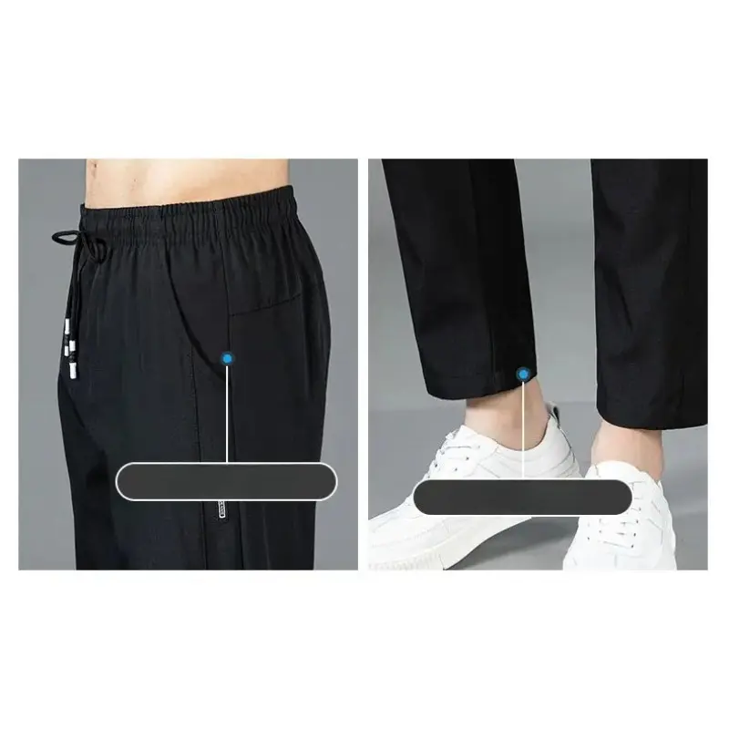 Men's Pants Ice Silk Straight Leg Sweatpants Business Casual Pants Outdoor Elastic Breathable Summer New Black Gray Thin Joggers