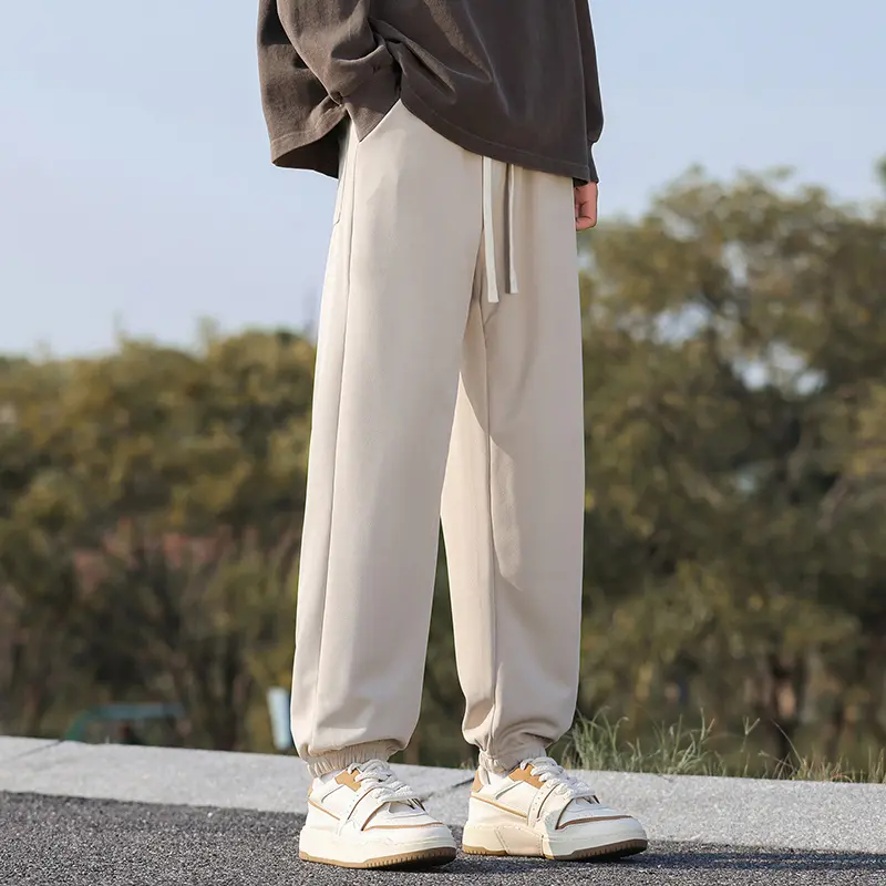 Classic Unisex Loose Fit Solid Color Sporty Casual Pants Autumn Collection Comfortable Elastic Waist Long Trousers for Couples