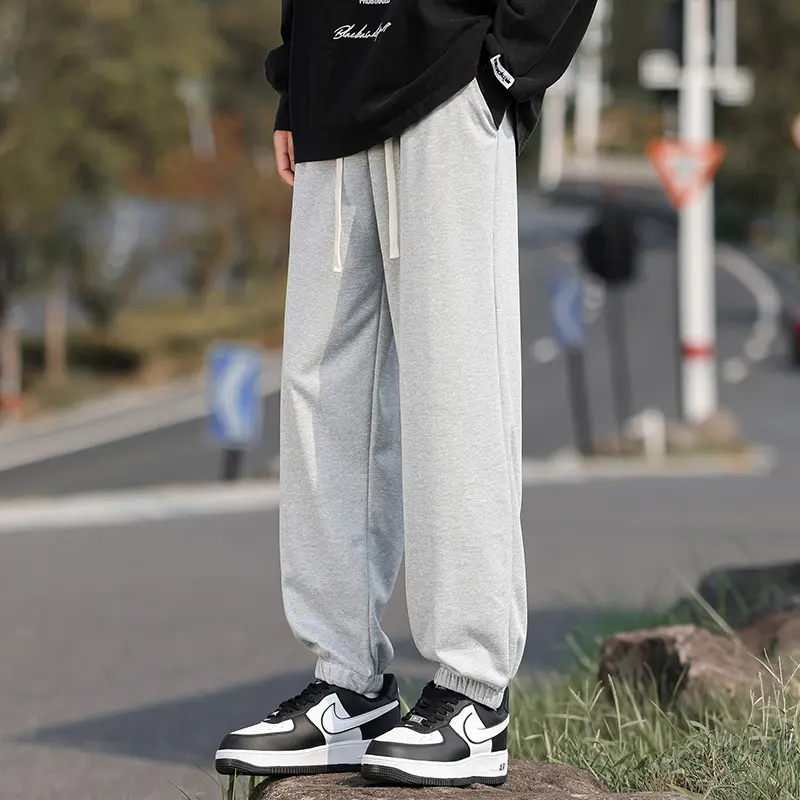 Classic Unisex Loose Fit Solid Color Sporty Casual Pants Autumn Collection Comfortable Elastic Waist Long Trousers for Couples