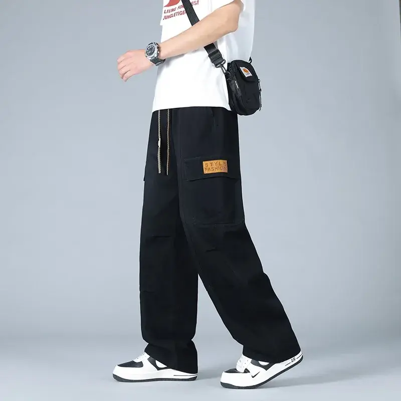 Men's Pants Street Wear Joggers Men Loose Straight Jeans Men's Retro New Stretch Waist Jeans Fashion High Street Men's Pants
