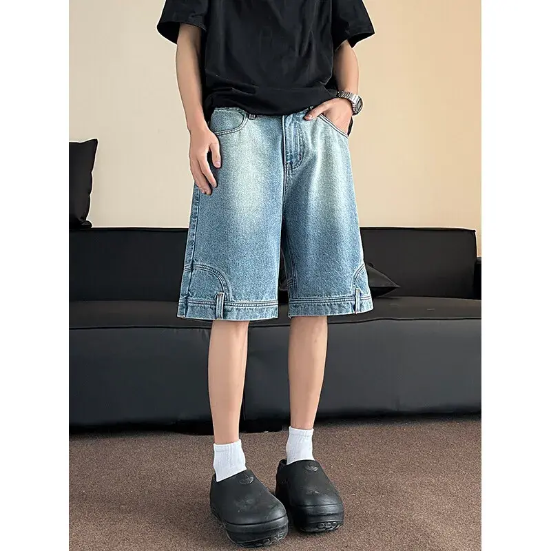 2025 Men Denim Shotrt Short Men Blue Washed Denim Shorts Casual Distressed Design Summer Streetwear Fashion Comfort Fit