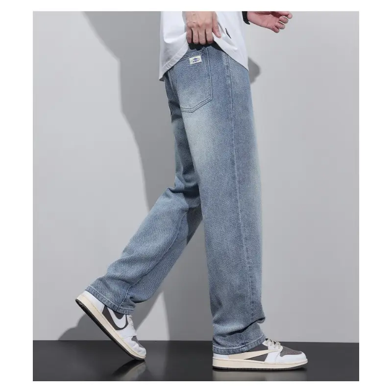 Spring 2025 New Men's Casual Jeans Korean Fashion Starry Sky Pattern Straight Loose Wide Jeans Solid Color Long Pants Mens Jeans