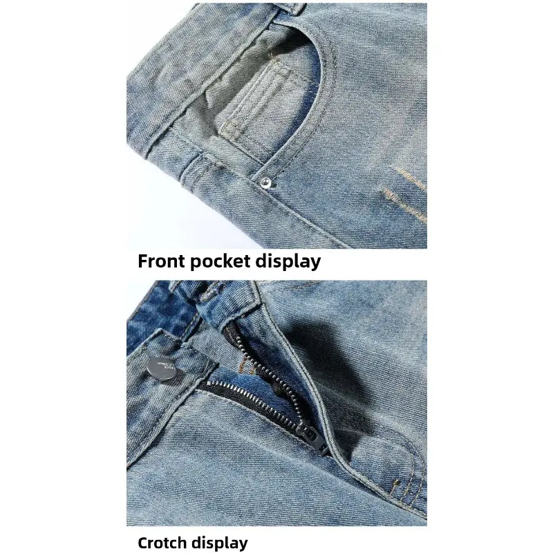 Men Broken Holes Jeans Male Trend of New Korean Version of Loose Versatile Do Old Straight Drag The Ground Work Pants