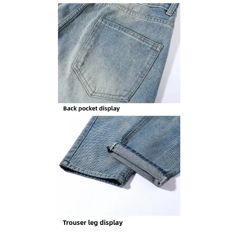 Men Broken Holes Jeans Male Trend of New Korean Version of Loose Versatile Do Old Straight Drag The Ground Work Pants