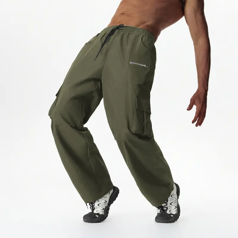 Mens Casual Waist Color Sports Hat Woven Pocket Foot Rope Solid Pants Street Cargo Men'S Outdoor Sports Jogging Tactical Pants