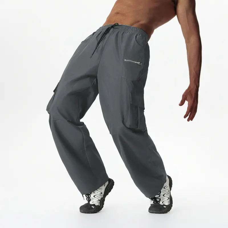 Mens Casual Waist Color Sports Hat Woven Pocket Foot Rope Solid Pants Street Cargo Men'S Outdoor Sports Jogging Tactical Pants