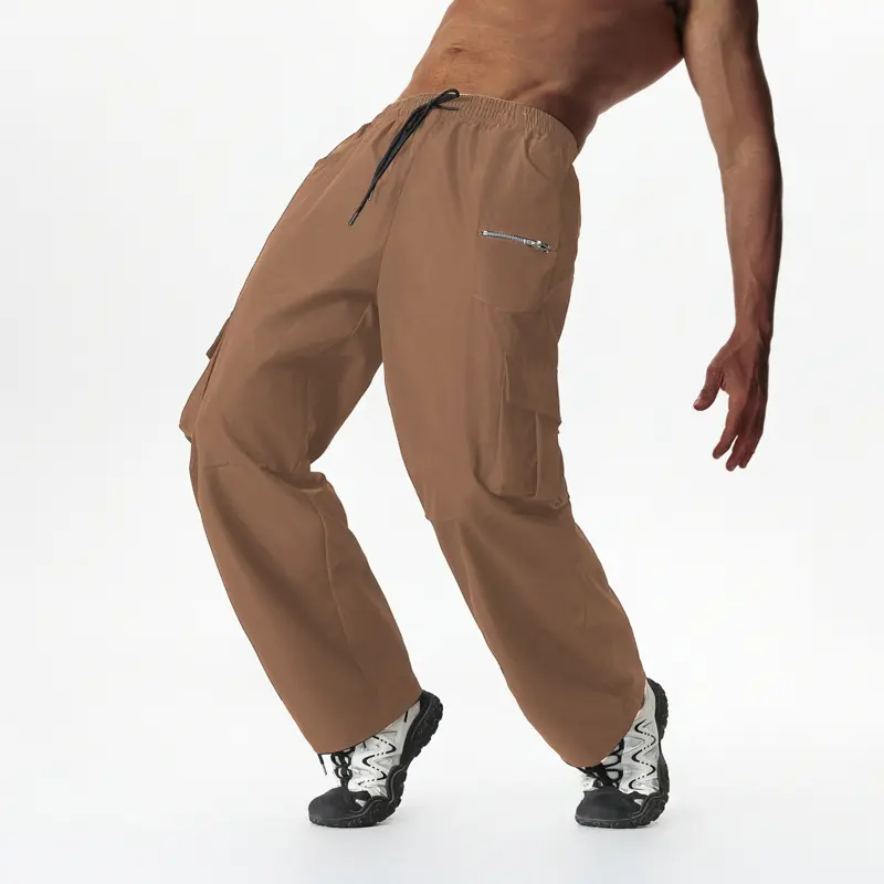 Mens Casual Waist Color Sports Hat Woven Pocket Foot Rope Solid Pants Street Cargo Men'S Outdoor Sports Jogging Tactical Pants