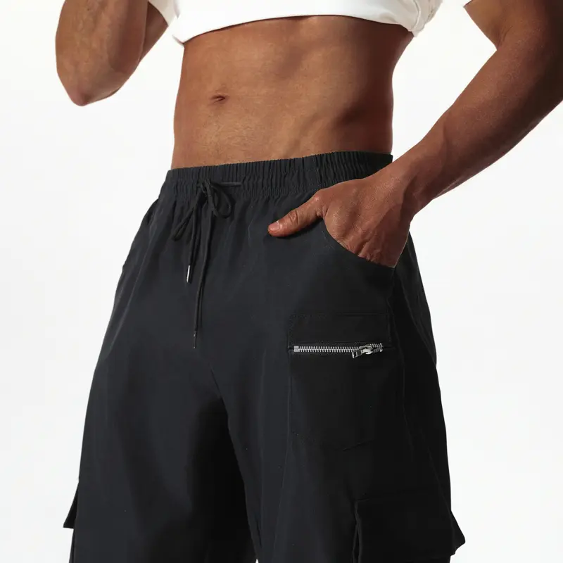 Mens Casual Waist Color Sports Hat Woven Pocket Foot Rope Solid Pants Street Cargo Men'S Outdoor Sports Jogging Tactical Pants