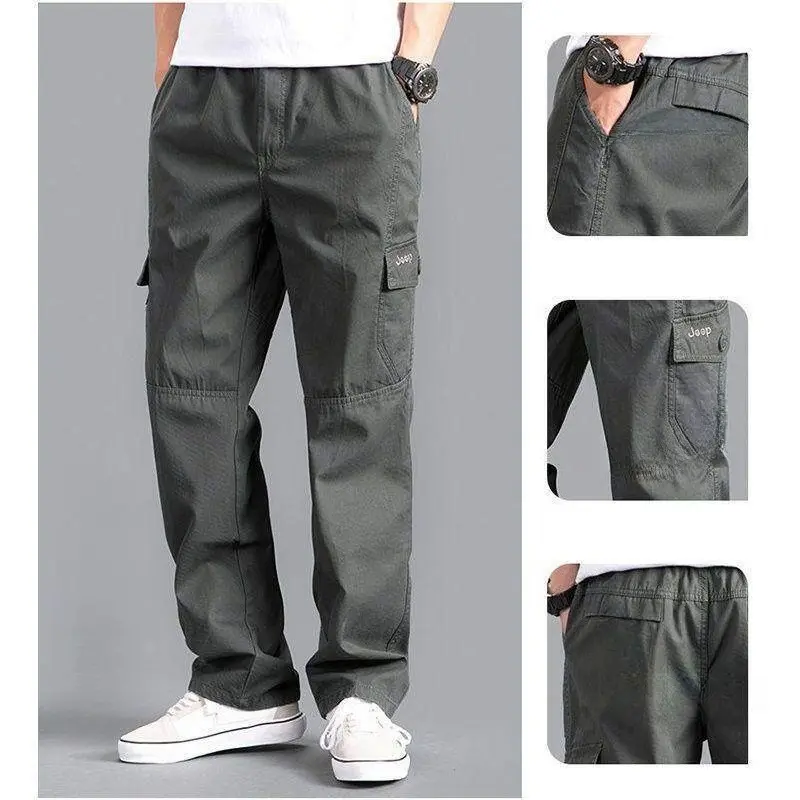 Men's Cargo Pants Loose Straight Oversize Clothing Solid Grey Versatile Work Wear Black Joggers Cotton Casual Male Trousers New