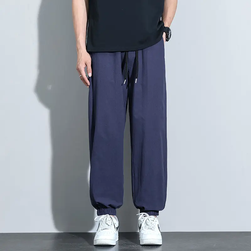 Men's Casual Pants Ice Sensation Elastic Sweatpants Trendy Loose-Fit Straight-Leg Wide-Leg Long Pants Summer Ultra-Thin Trousers