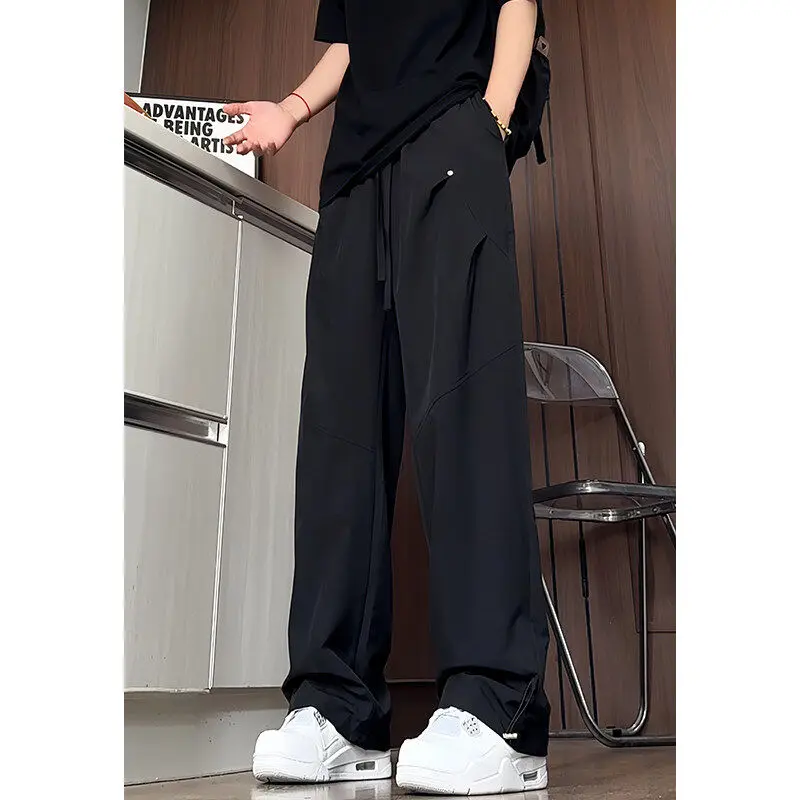 Men's Casual Cargo Pants New Retro Wide-leg Work Pants for Spring and Autumn Trendy Street Solid Color Loose Straight Versatile