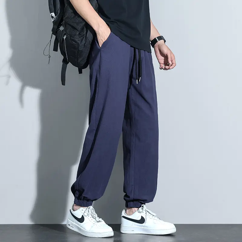 Men's Casual Pants Ice Sensation Elastic Sweatpants Trendy Loose-Fit Straight-Leg Wide-Leg Long Pants Summer Ultra-Thin Trousers