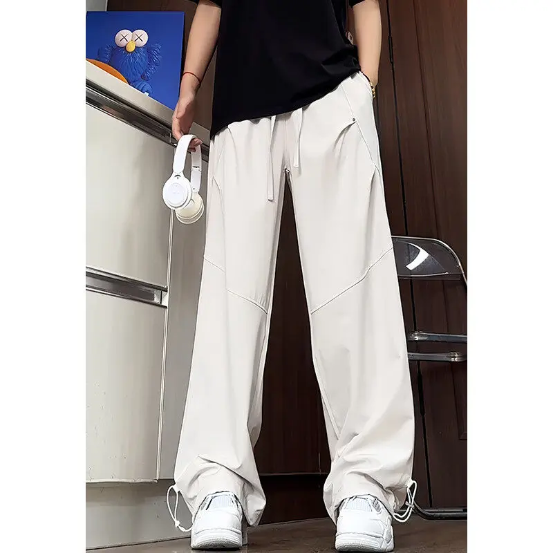 Men's Casual Cargo Pants New Retro Wide-leg Work Pants for Spring and Autumn Trendy Street Solid Color Loose Straight Versatile