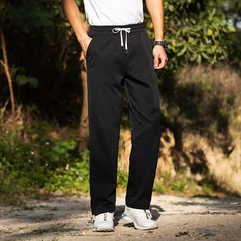 Men's Ice Silk Cargo Trousers for Man Pants Big Size 9XL-M Streetwear Straight Leg Breathable Quick Dry Summer Casual 2025