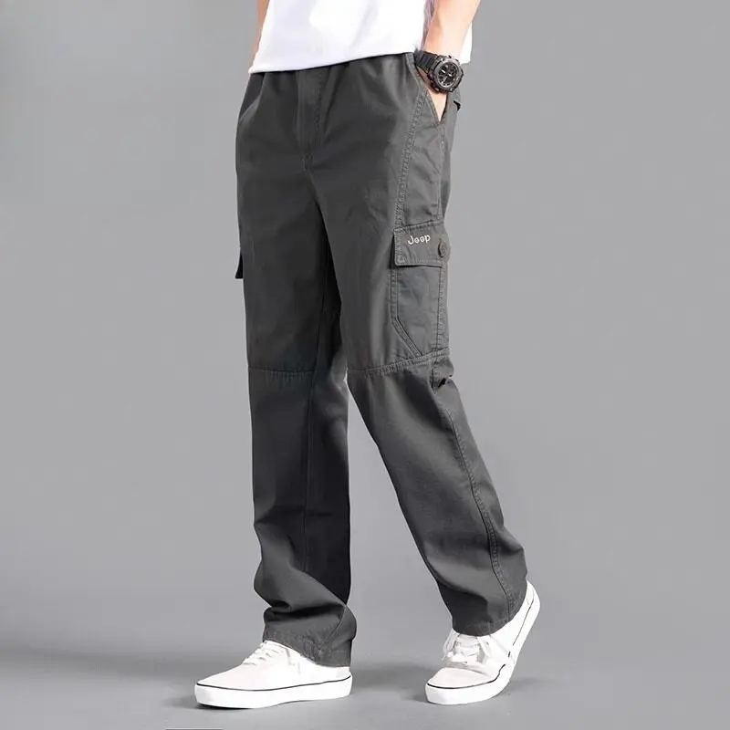 Men's Cargo Pants Loose Straight Oversize Clothing Solid Grey Versatile Work Wear Black Joggers Cotton Casual Male Trousers New