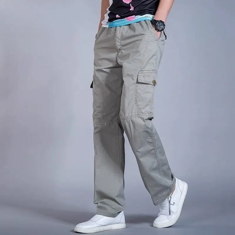 Men's Cargo Pants Loose Straight Oversize Clothing Solid Grey Versatile Work Wear Black Joggers Cotton Casual Male Trousers New