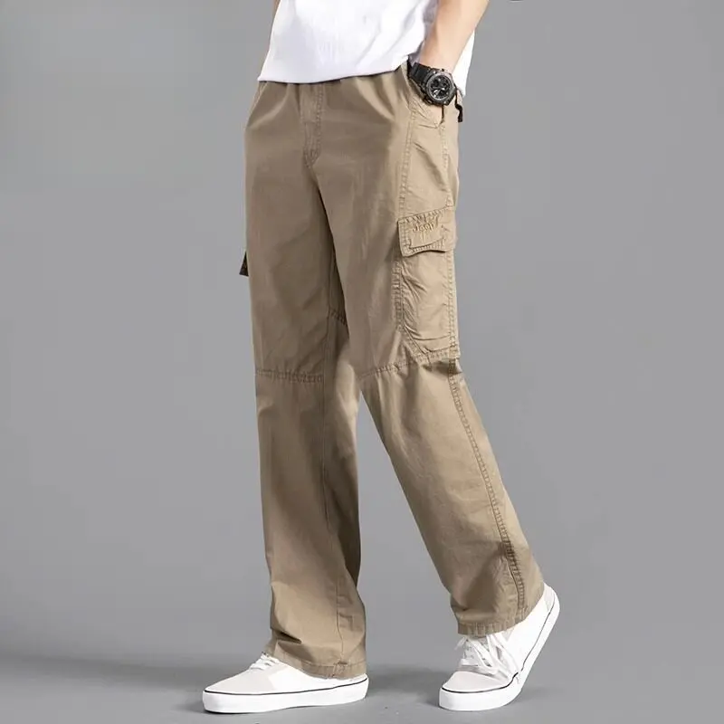 Men's Cargo Pants Loose Straight Oversize Clothing Solid Grey Versatile Work Wear Black Joggers Cotton Casual Male Trousers New