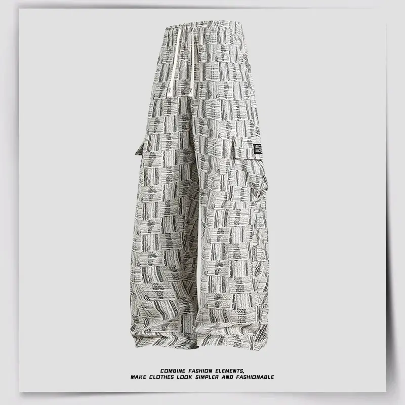New Summer Men's Quick-drying Casual Pants with A Marble-patterned Elastic Waist and Trendy Straight Tops Cargo Pants Men