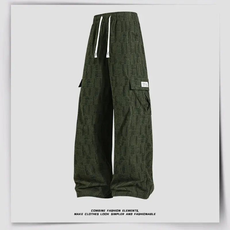 New Summer Men's Quick-drying Casual Pants with A Marble-patterned Elastic Waist and Trendy Straight Tops Cargo Pants Men