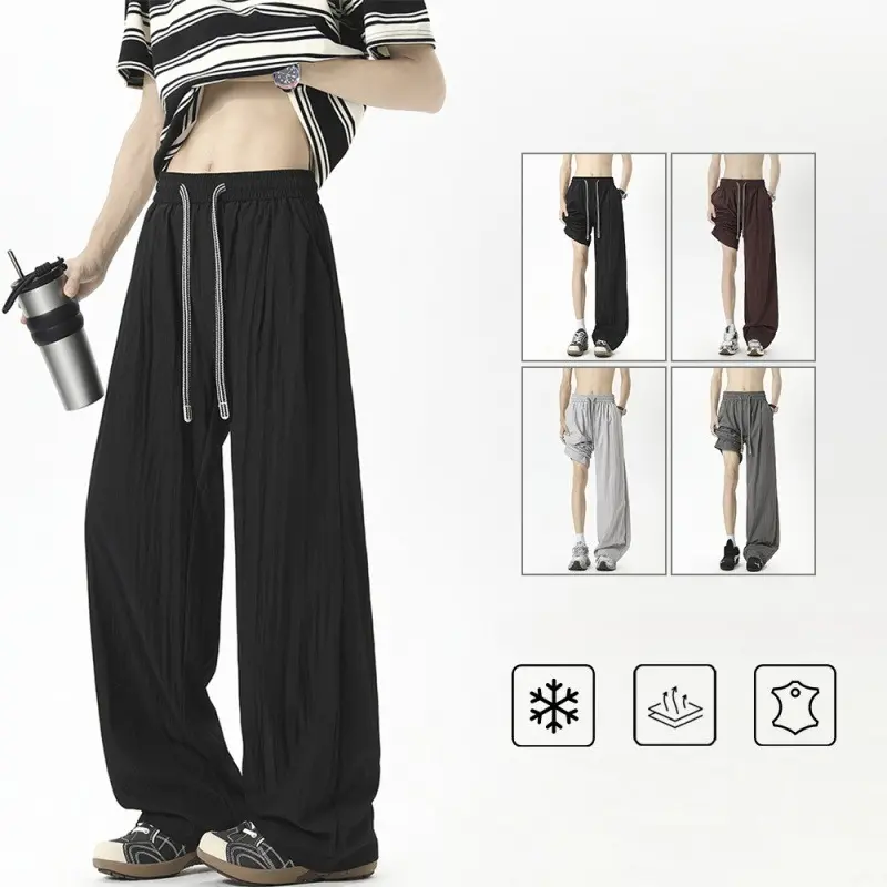 Men's Tencel Linen Thin Pants Summer Casual Loose Fit Straight Leg Pant Casual Streetwear Straight Pant Baggy Linen Pants