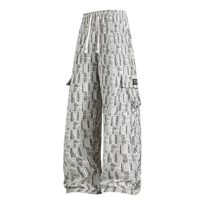 New Summer Men's Quick-drying Casual Pants with A Marble-patterned Elastic Waist and Trendy Straight Tops Cargo Pants Men