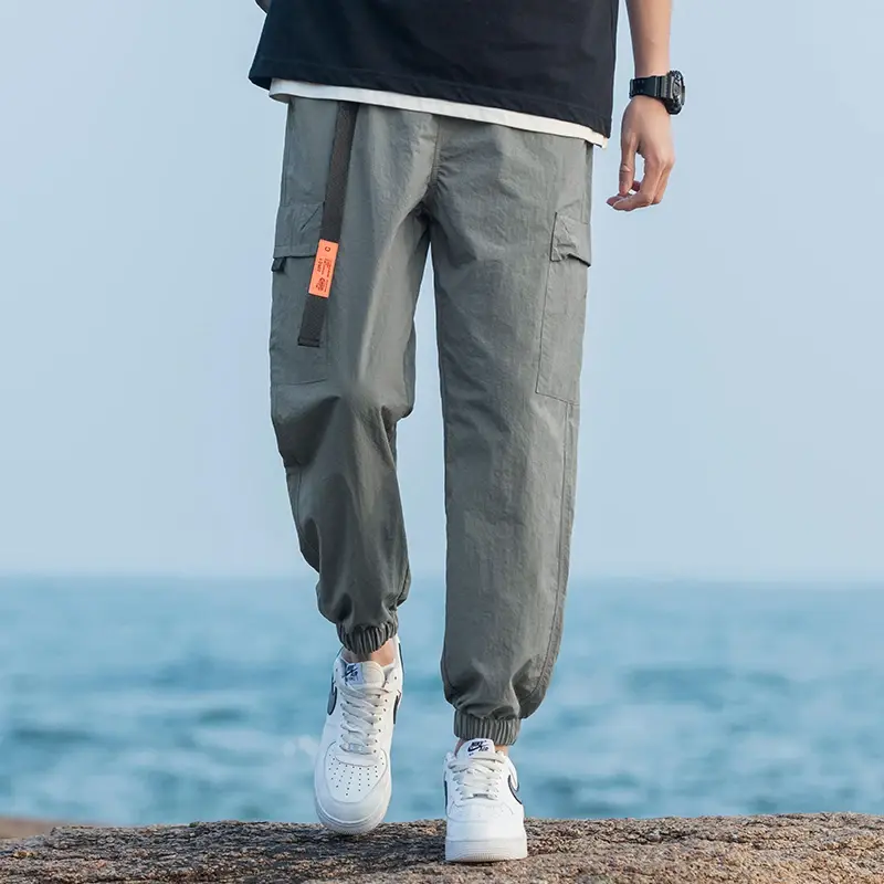 Men's Loose Trousers Sports Quick-drying Summer Thin Ice Silk Nine-part Labor-wearing Trendy Men's Casual Pants Cargo Pants Men