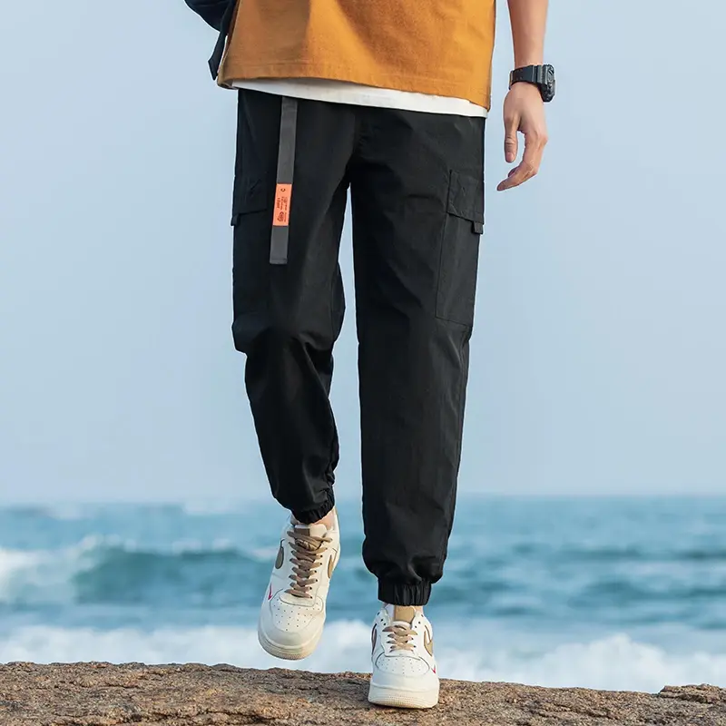 Men's Loose Trousers Sports Quick-drying Summer Thin Ice Silk Nine-part Labor-wearing Trendy Men's Casual Pants Cargo Pants Men