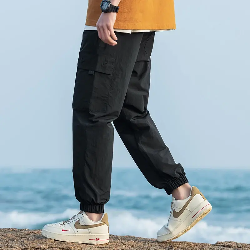Men's Loose Trousers Sports Quick-drying Summer Thin Ice Silk Nine-part Labor-wearing Trendy Men's Casual Pants Cargo Pants Men
