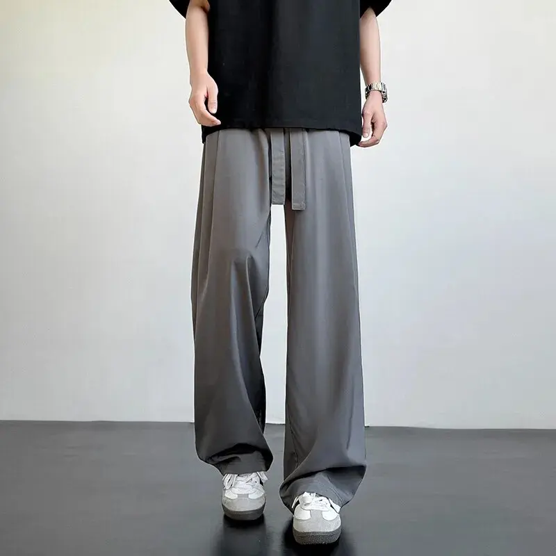 Men's Loose Pants Casual Straight Long Stretch Elastic Waist Jogger Korean Classic Blue Black Gray Male Brand Trousers Plus Size