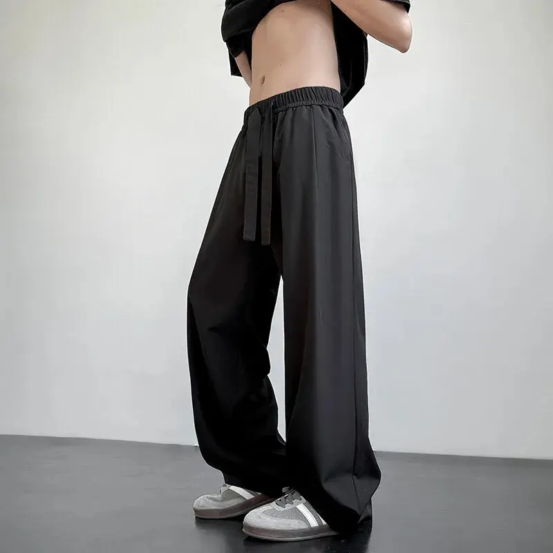 Men's Loose Pants Casual Straight Long Stretch Elastic Waist Jogger Korean Classic Blue Black Gray Male Brand Trousers Plus Size