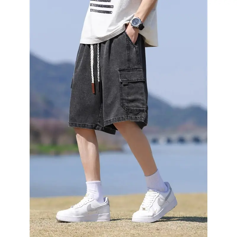 Summer Men's Denim Shorts Flap Pockets Cargo Jeans Shorts Big Size 8XL-M Lightweight Lyocell Baggy Jeans Short Pants