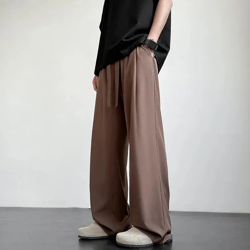 Men's Loose Pants Casual Straight Long Stretch Elastic Waist Jogger Korean Classic Blue Black Gray Male Brand Trousers Plus Size
