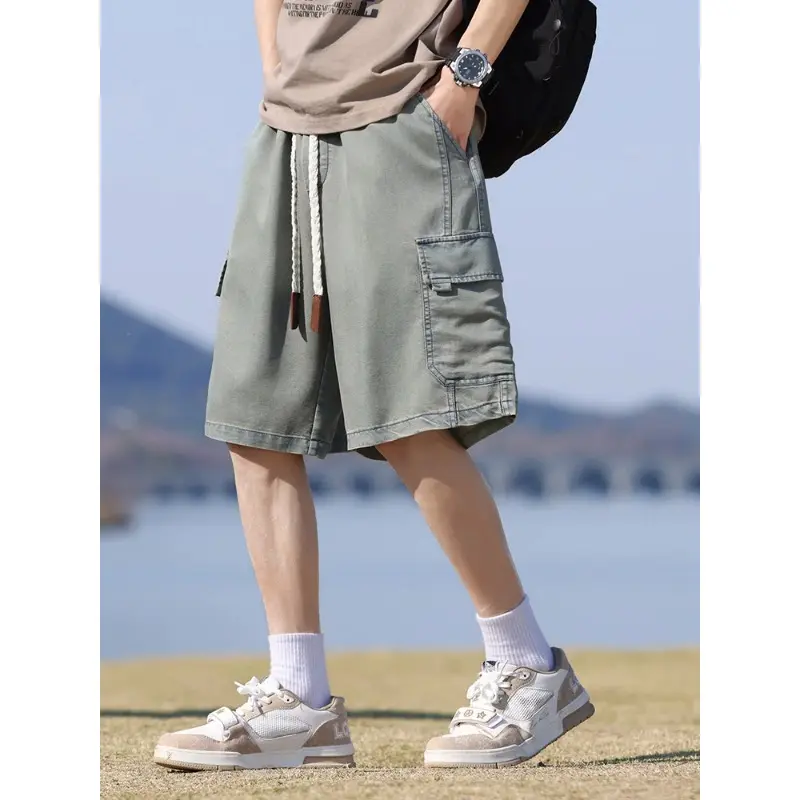 Summer Men's Denim Shorts Flap Pockets Cargo Jeans Shorts Big Size 8XL-M Lightweight Lyocell Baggy Jeans Short Pants