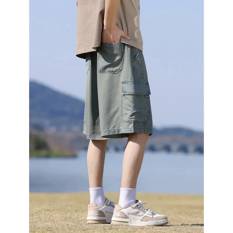 Summer Men's Denim Shorts Flap Pockets Cargo Jeans Shorts Big Size 8XL-M Lightweight Lyocell Baggy Jeans Short Pants