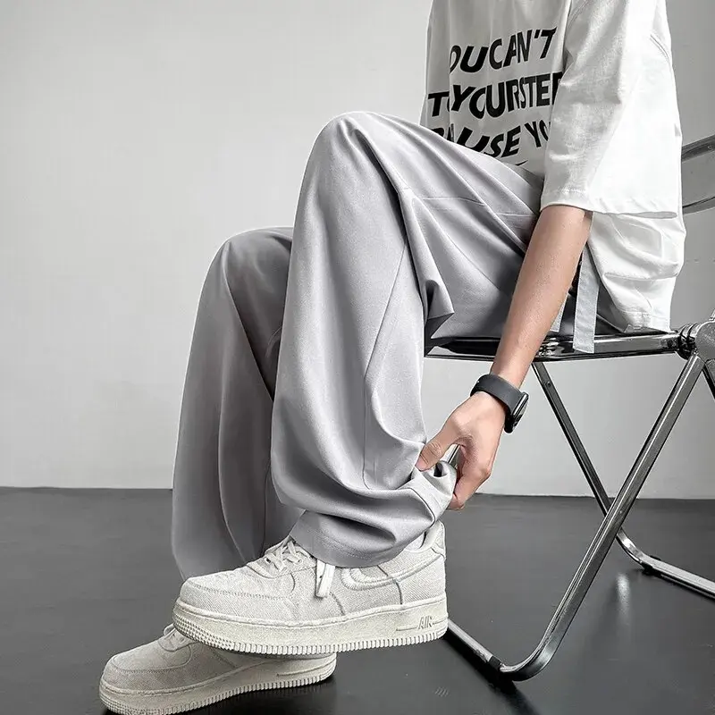 Men's Loose Pants Casual Straight Long Stretch Elastic Waist Jogger Korean Classic Blue Black Gray Male Brand Trousers Plus Size