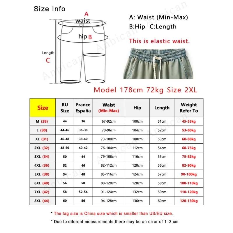 Summer Men's Denim Shorts Flap Pockets Cargo Jeans Shorts Big Size 8XL-M Lightweight Lyocell Baggy Jeans Short Pants
