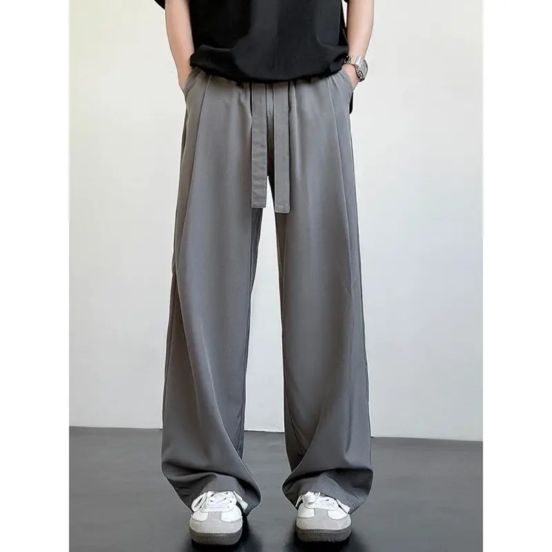 Men's Loose Pants Casual Straight Long Stretch Elastic Waist Jogger Korean Classic Blue Black Gray Male Brand Trousers Plus Size
