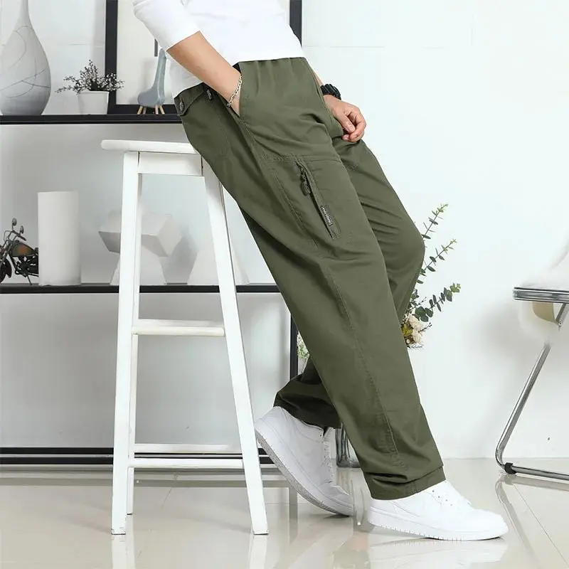 2025 New Plus Size M-6XL Men Splicing Printed Overalls Casual Pocket Sport Work Casual Trouser Pant Loose Sweatpants  Breathable