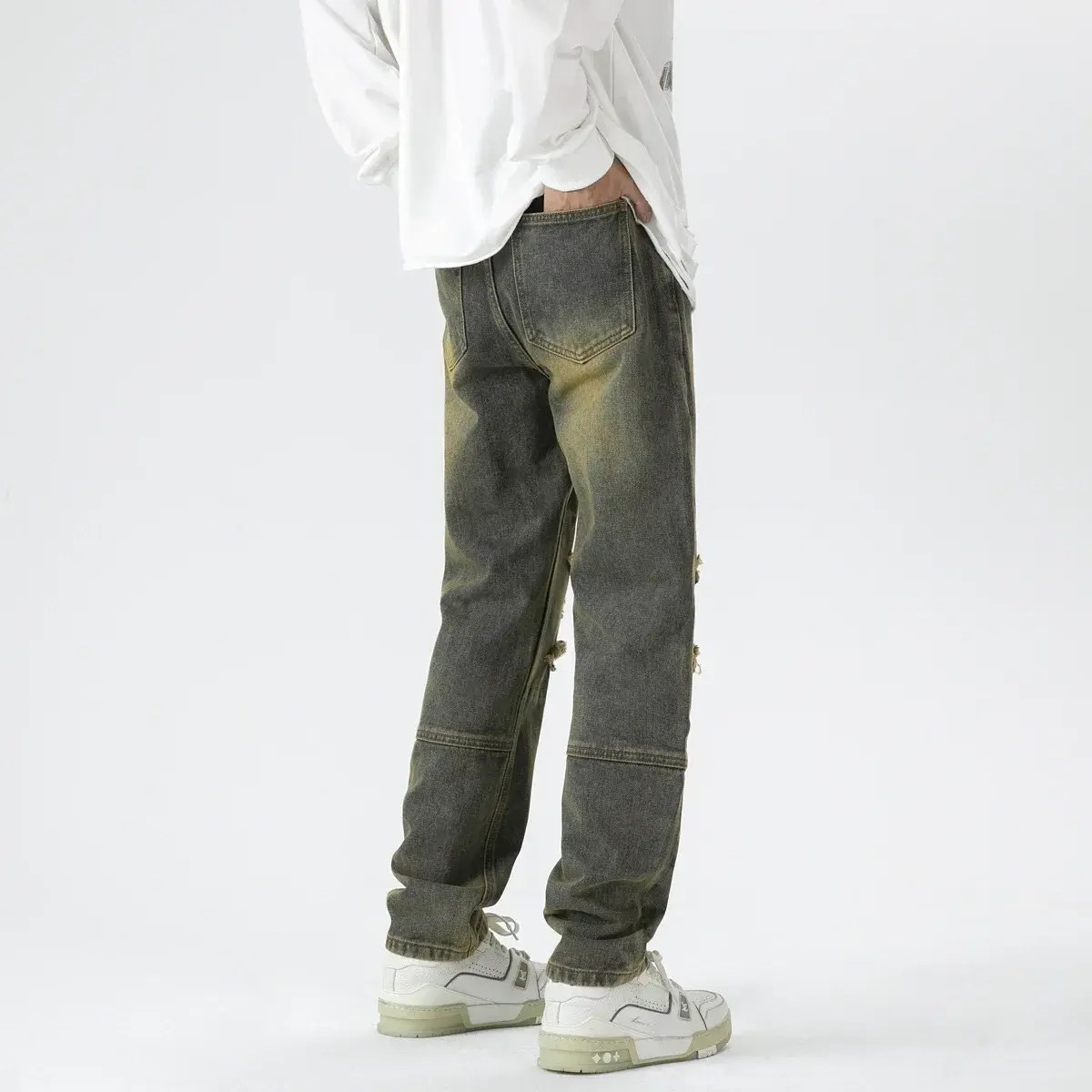Men's Jeans Ripped Pants Skinny Retro Washed American High Street Straight Leg Pants Versatile Casual Wear Baggy Jeans Print Y2k