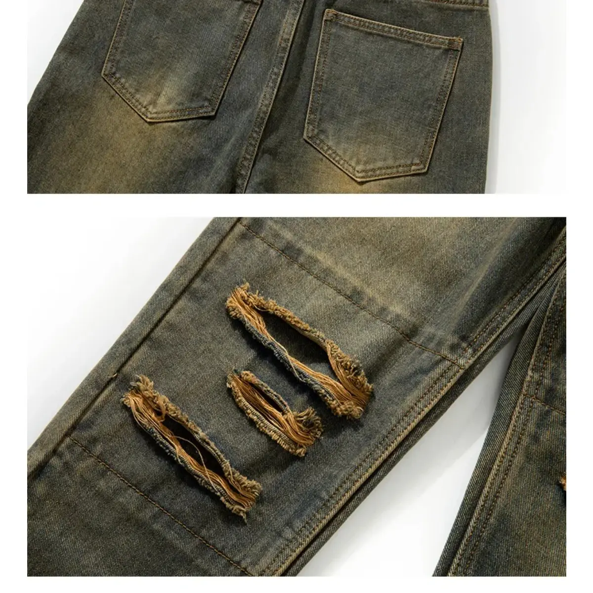 Men's Jeans Ripped Pants Skinny Retro Washed American High Street Straight Leg Pants Versatile Casual Wear Baggy Jeans Print Y2k