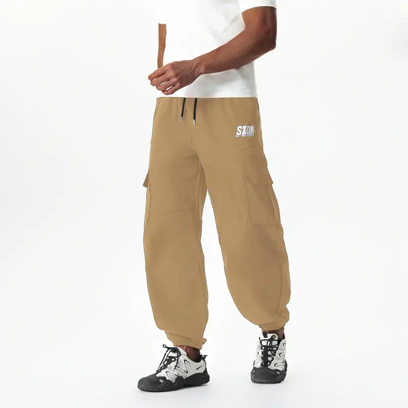 Men's Casual Pants Solid Color Drawstring Waist Straight Leg Casual Work Pants with Pockets Cargo Pants Men Joggers Men New