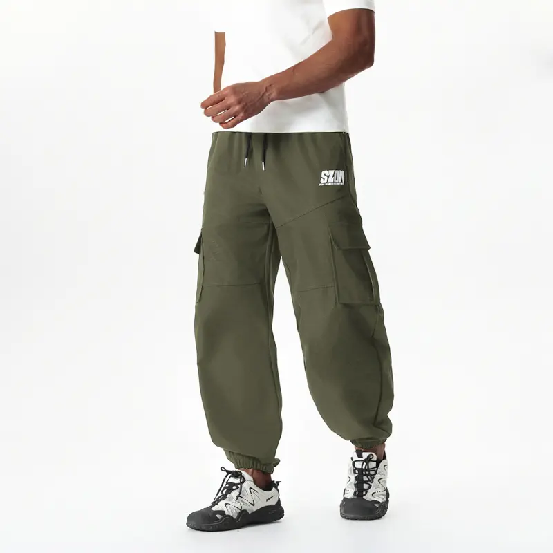 Men's Casual Pants Solid Color Drawstring Waist Straight Leg Casual Work Pants with Pockets Cargo Pants Men Joggers Men New