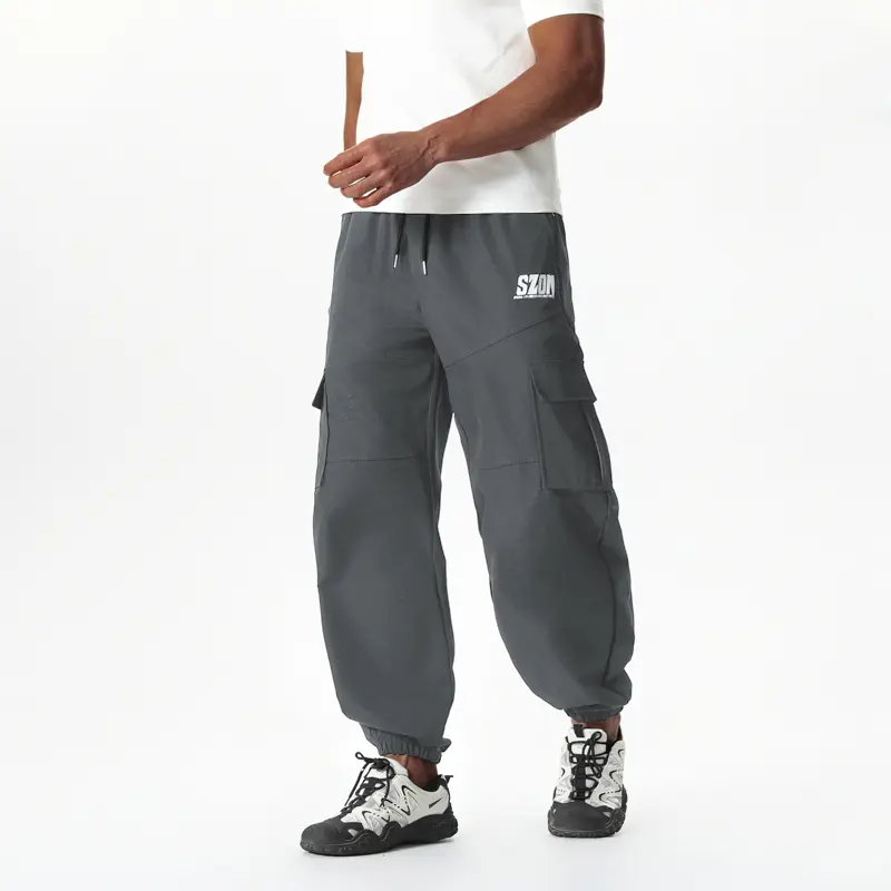 Men's Casual Pants Solid Color Drawstring Waist Straight Leg Casual Work Pants with Pockets Cargo Pants Men Joggers Men New