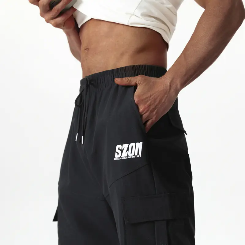 Men's Casual Pants Solid Color Drawstring Waist Straight Leg Casual Work Pants with Pockets Cargo Pants Men Joggers Men New