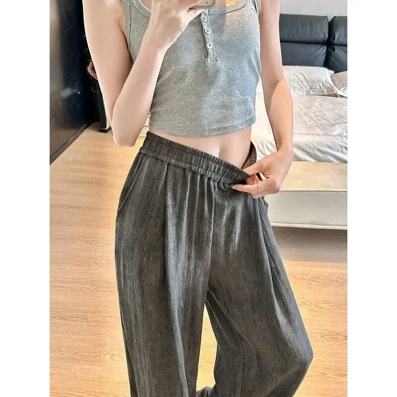 Tie-dye Cotton Linen Baggy Wide Leg Pants 8XL-M Women Casual Large Sizes High Waist Straight Pantalones Thin Ice Slik Sweatpants
