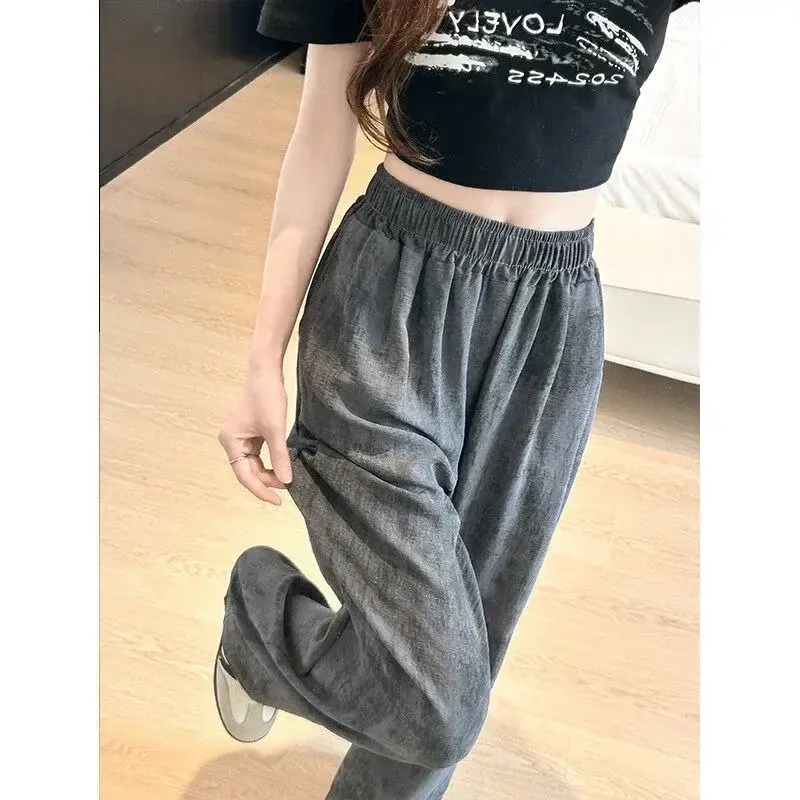Tie-dye Cotton Linen Baggy Wide Leg Pants 8XL-M Women Casual Large Sizes High Waist Straight Pantalones Thin Ice Slik Sweatpants