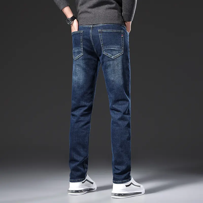 Mens Jeans Straight Slim Loose Elastic Mid-aged Thick Style Versatile Long Pants Jeans Print Cargo Jeans Baggy Hosen Denim Black