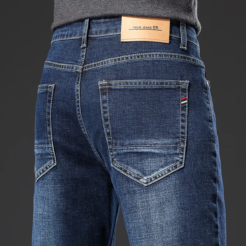 Mens Jeans Straight Slim Loose Elastic Mid-aged Thick Style Versatile Long Pants Jeans Print Cargo Jeans Baggy Hosen Denim Black